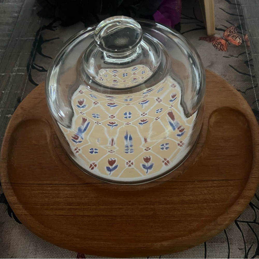 Vintage Gailstyn-Sutton Teak Wood Cheese Platter w/Glass Dome Cover